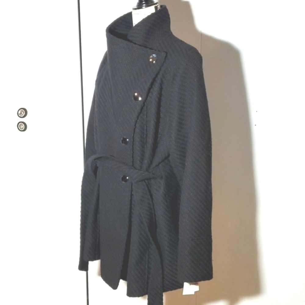 Inc. | Black Trench Style Cozy Coat Jacket Belted Pockets Neutral Sz.XXL